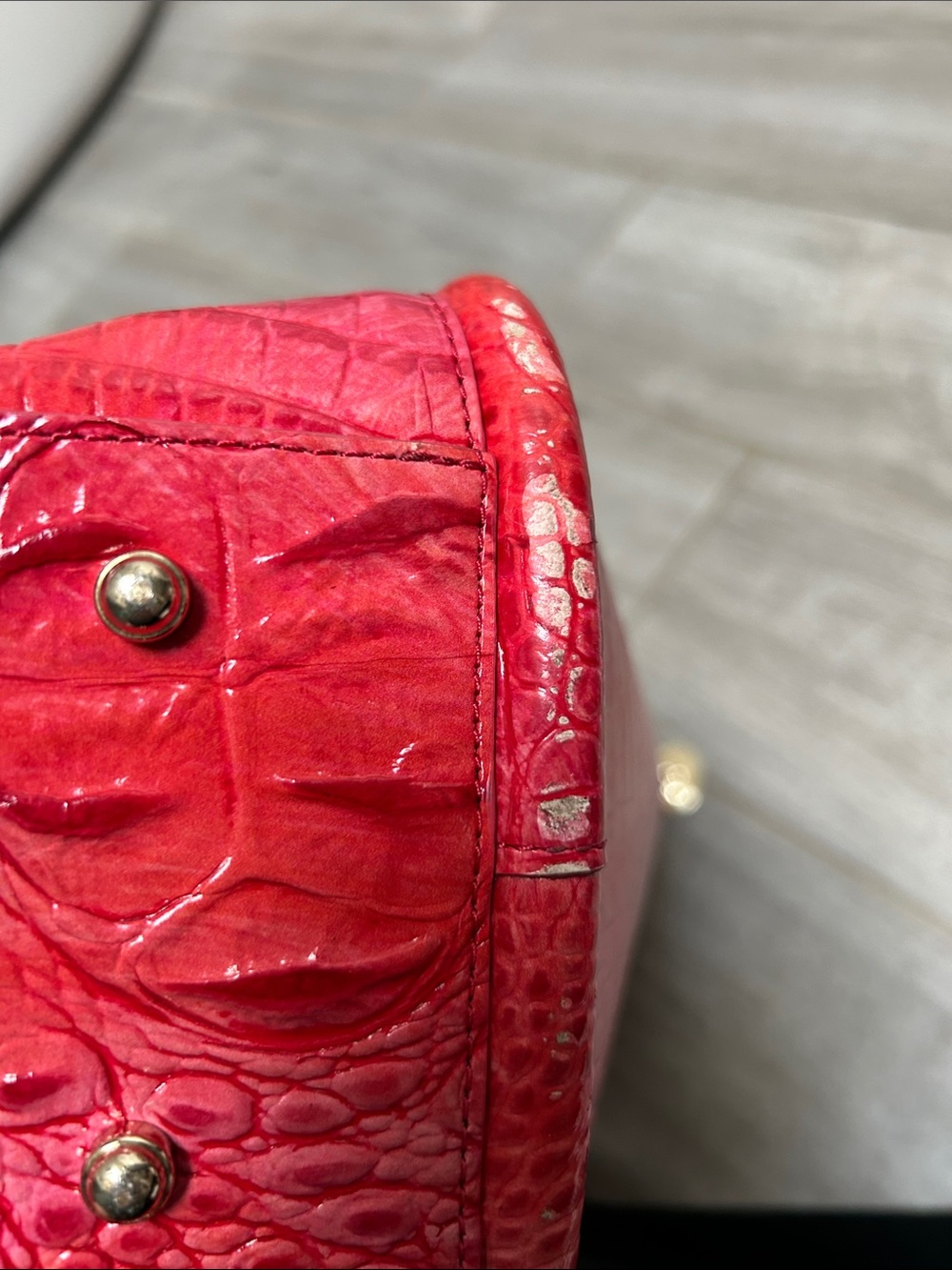 Summer light red with tons of orange and pink Croc-Embossed Tote Bag - Picture 6 of 8